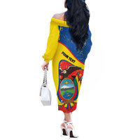 Personalized Ecuador Independence Day Off The Shoulder Long Sleeve Dress Coat Of Arms Grunge Style - Wonder Print Shop