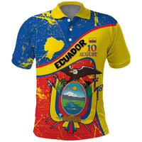 Personalized Ecuador Independence Day Polo Shirt Coat Of Arms Grunge Style - Wonder Print Shop