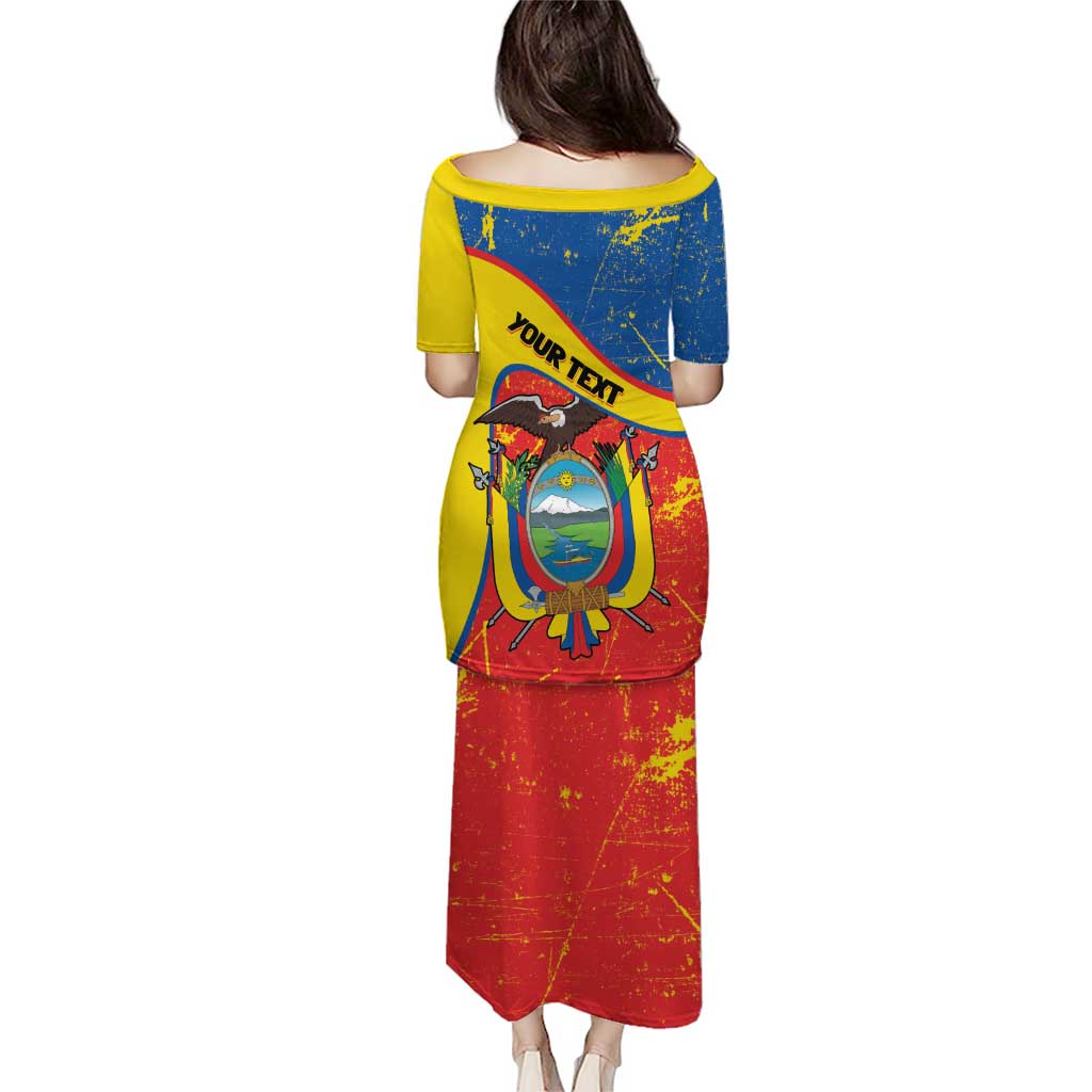 Personalized Ecuador Independence Day Puletasi Coat Of Arms Grunge Style - Wonder Print Shop