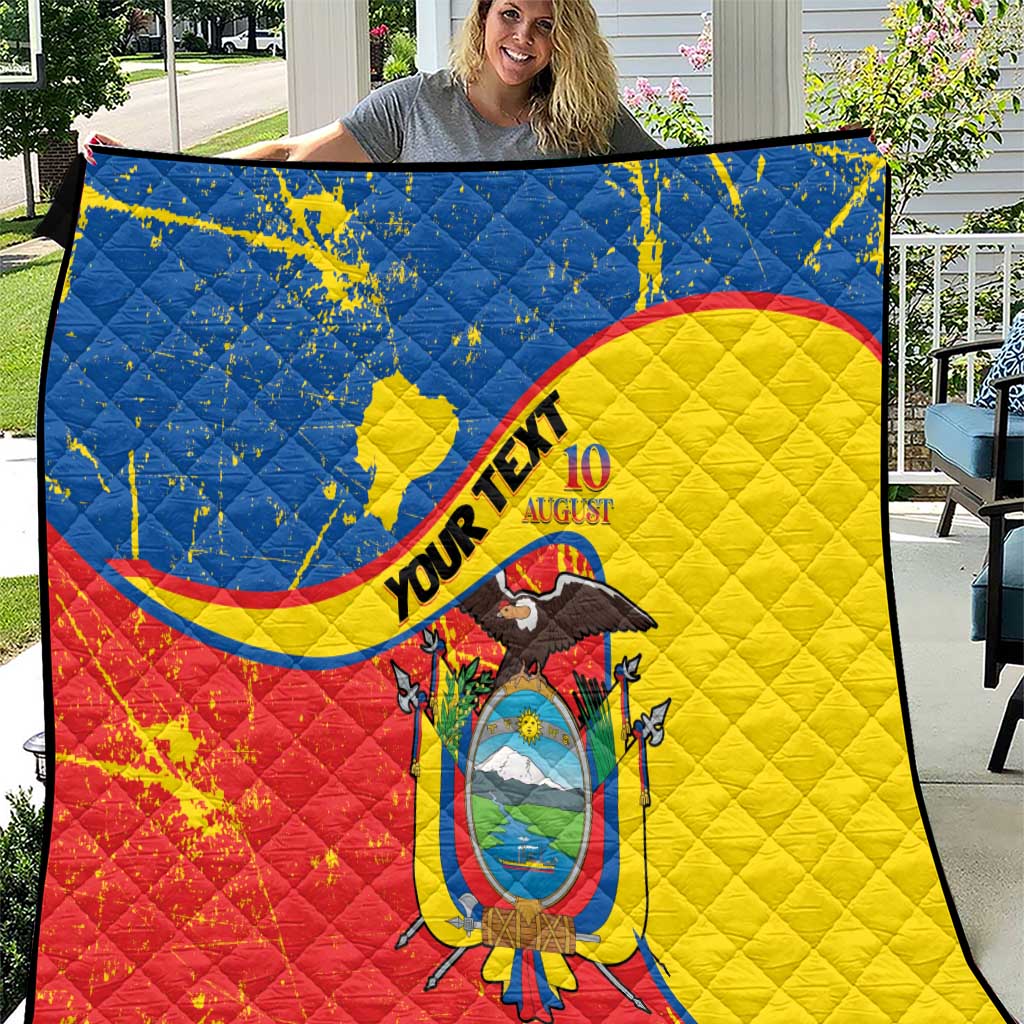 Personalized Ecuador Independence Day Quilt Coat Of Arms Grunge Style - Wonder Print Shop
