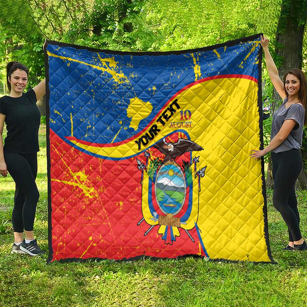 Personalized Ecuador Independence Day Quilt Coat Of Arms Grunge Style - Wonder Print Shop