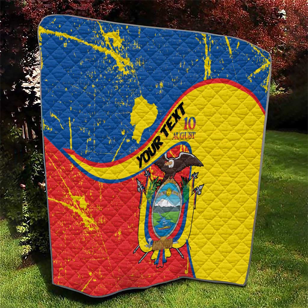 Personalized Ecuador Independence Day Quilt Coat Of Arms Grunge Style - Wonder Print Shop