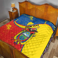 Personalized Ecuador Independence Day Quilt Coat Of Arms Grunge Style - Wonder Print Shop
