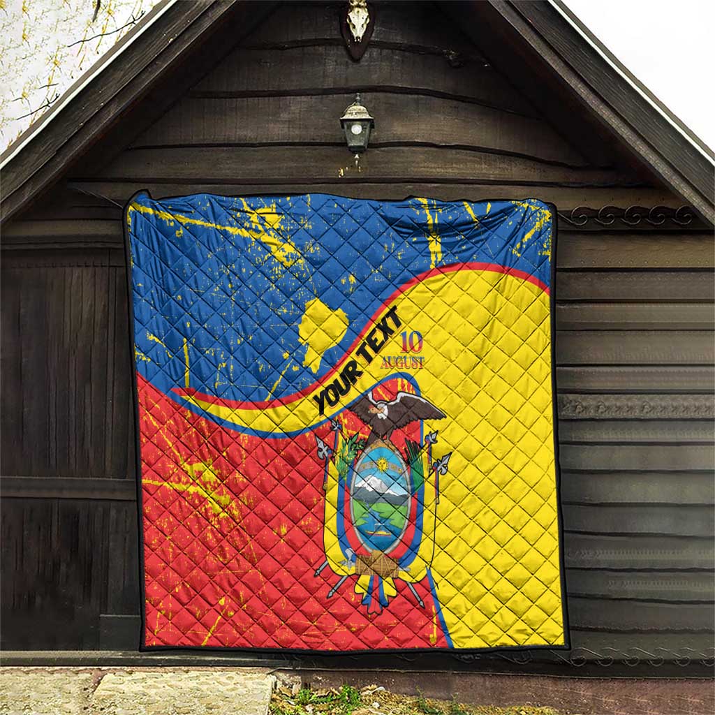 Personalized Ecuador Independence Day Quilt Coat Of Arms Grunge Style - Wonder Print Shop