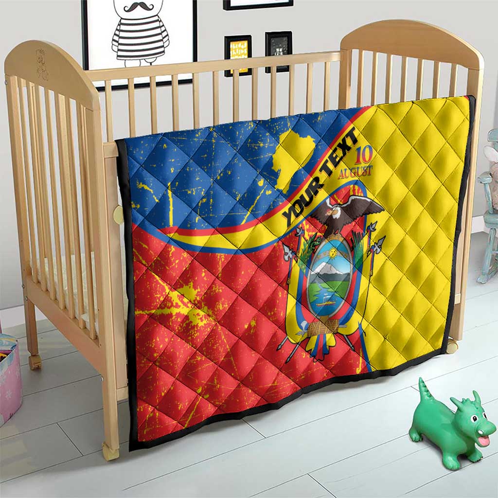 Personalized Ecuador Independence Day Quilt Coat Of Arms Grunge Style - Wonder Print Shop