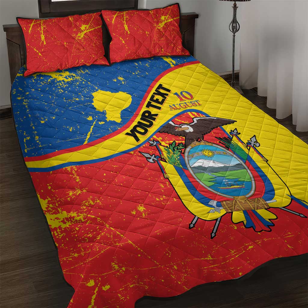 Personalized Ecuador Independence Day Quilt Bed Set Coat Of Arms Grunge Style - Wonder Print Shop