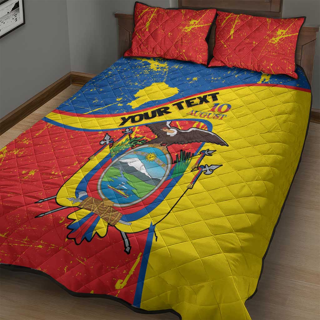 Personalized Ecuador Independence Day Quilt Bed Set Coat Of Arms Grunge Style - Wonder Print Shop