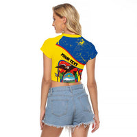 Personalized Ecuador Independence Day Raglan Cropped T Shirt Coat Of Arms Grunge Style - Wonder Print Shop