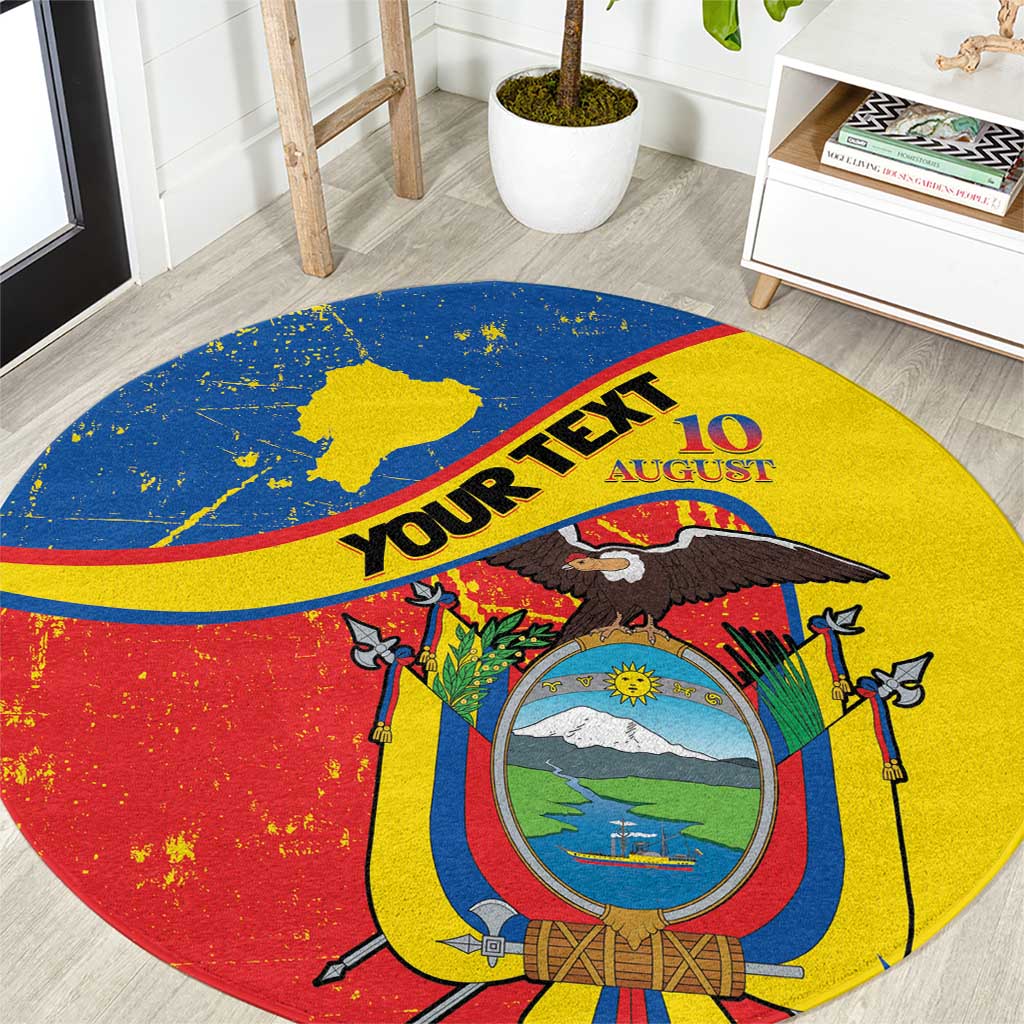 Personalized Ecuador Independence Day Round Carpet Coat Of Arms Grunge Style - Wonder Print Shop