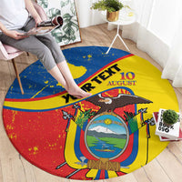 Personalized Ecuador Independence Day Round Carpet Coat Of Arms Grunge Style - Wonder Print Shop