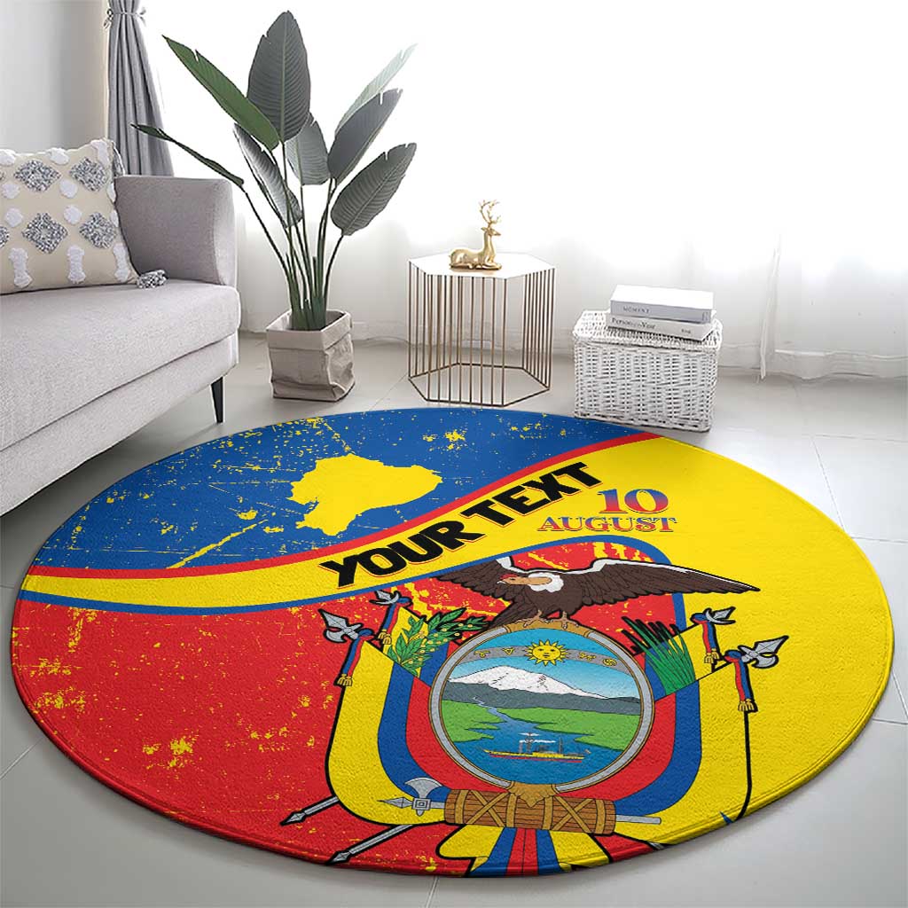 Personalized Ecuador Independence Day Round Carpet Coat Of Arms Grunge Style - Wonder Print Shop
