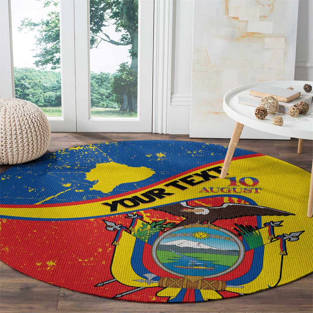 Personalized Ecuador Independence Day Round Carpet Coat Of Arms Grunge Style - Wonder Print Shop