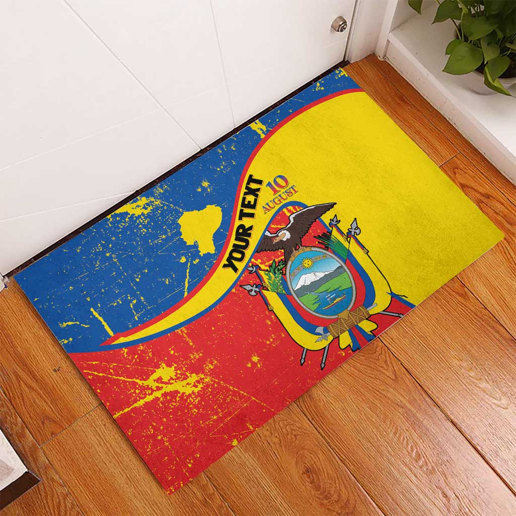 Personalized Ecuador Independence Day Rubber Doormat Coat Of Arms Grunge Style - Wonder Print Shop