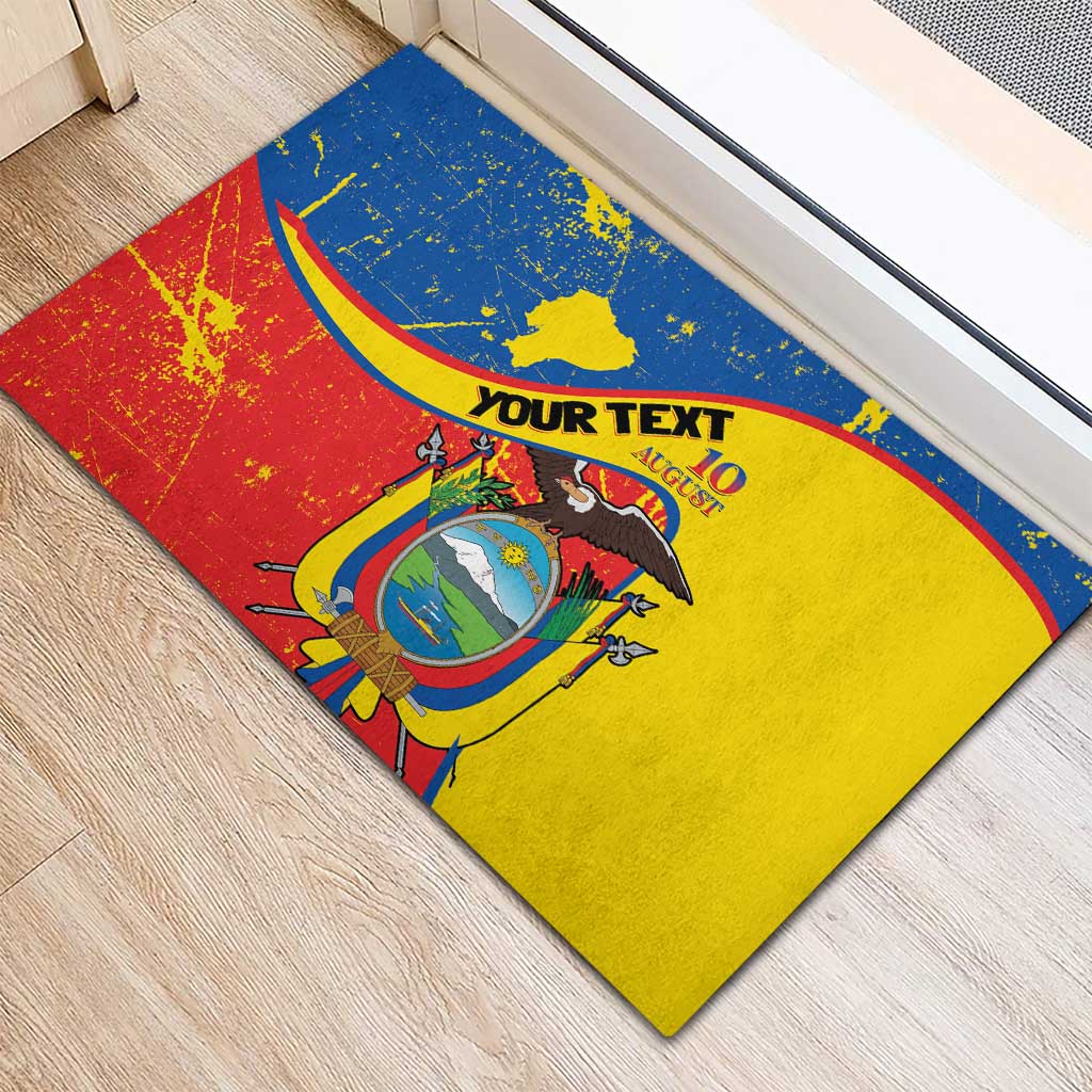 Personalized Ecuador Independence Day Rubber Doormat Coat Of Arms Grunge Style - Wonder Print Shop