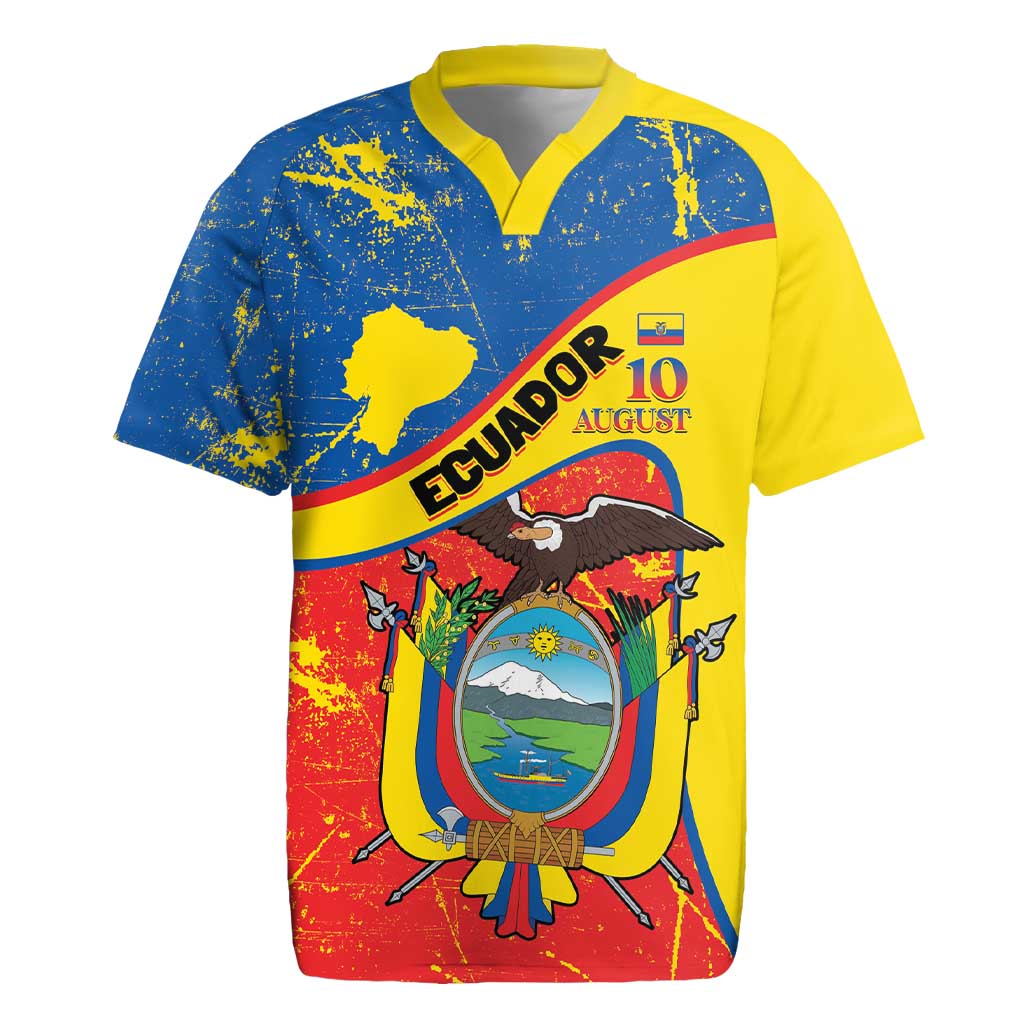 Personalized Ecuador Independence Day Rugby Jersey Coat Of Arms Grunge Style - Wonder Print Shop