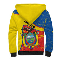 Personalized Ecuador Independence Day Sherpa Hoodie Coat Of Arms Grunge Style - Wonder Print Shop