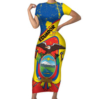 Personalized Ecuador Independence Day Short Sleeve Bodycon Dress Coat Of Arms Grunge Style - Wonder Print Shop