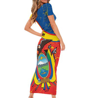 Personalized Ecuador Independence Day Short Sleeve Bodycon Dress Coat Of Arms Grunge Style - Wonder Print Shop