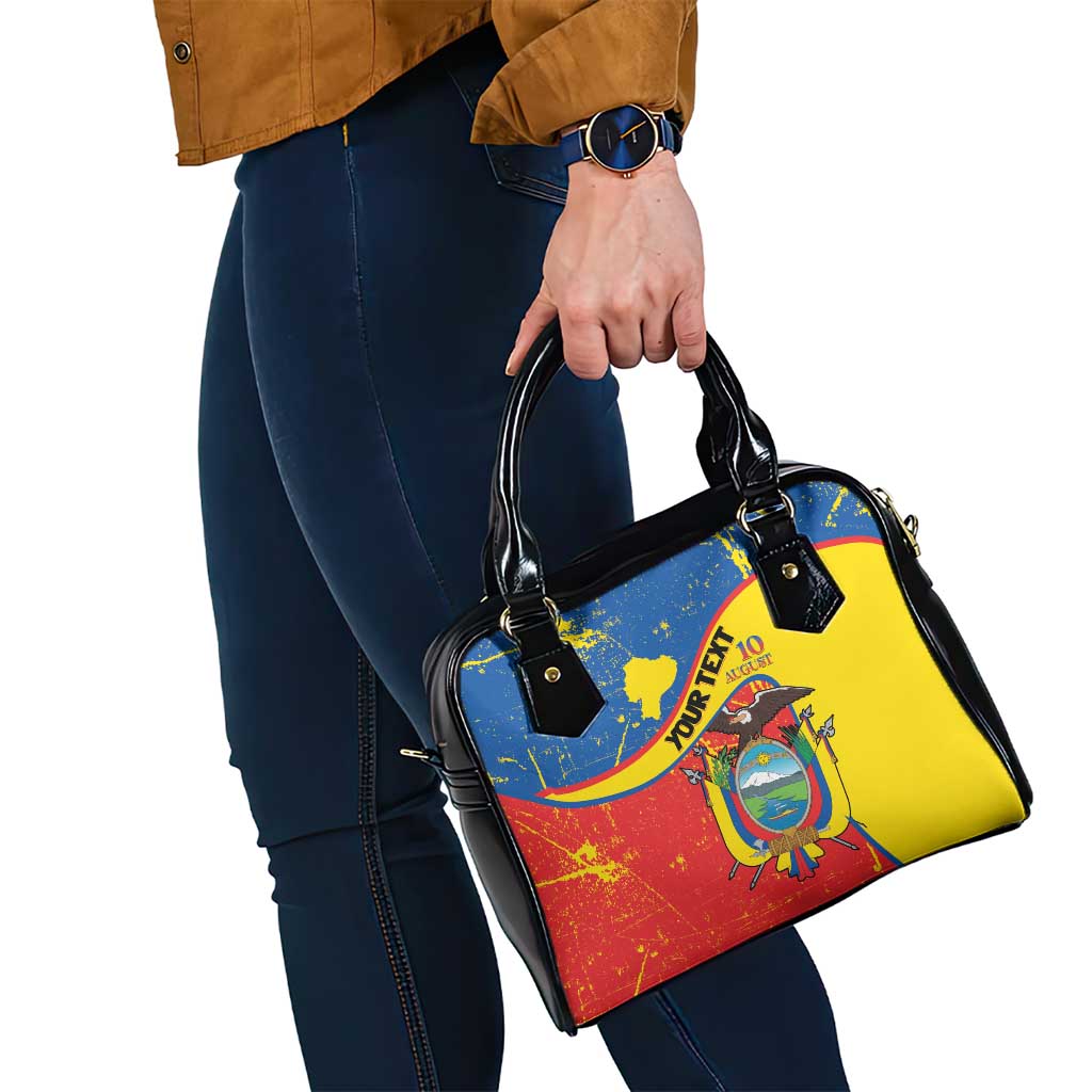 Personalized Ecuador Independence Day Shoulder Handbag Coat Of Arms Grunge Style - Wonder Print Shop