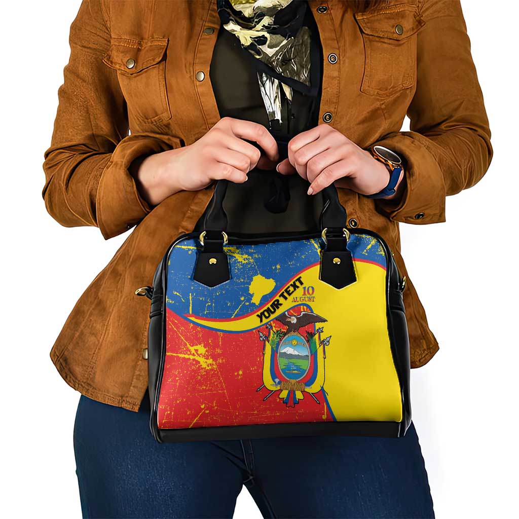 Personalized Ecuador Independence Day Shoulder Handbag Coat Of Arms Grunge Style - Wonder Print Shop