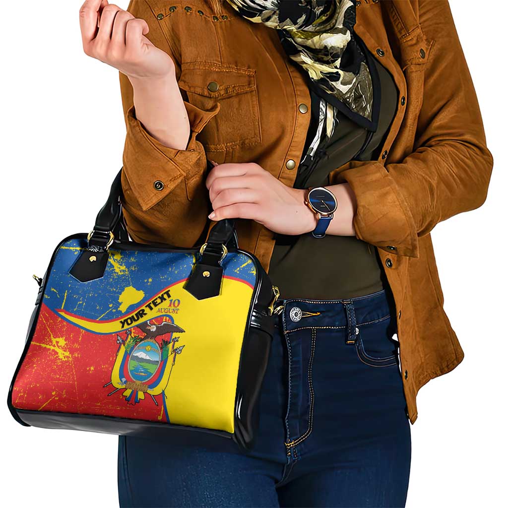 Personalized Ecuador Independence Day Shoulder Handbag Coat Of Arms Grunge Style - Wonder Print Shop