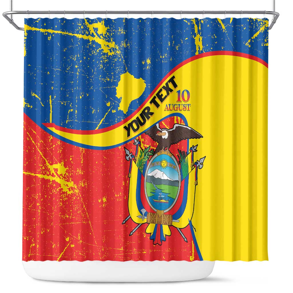 Personalized Ecuador Independence Day Shower Curtain Coat Of Arms Grunge Style - Wonder Print Shop