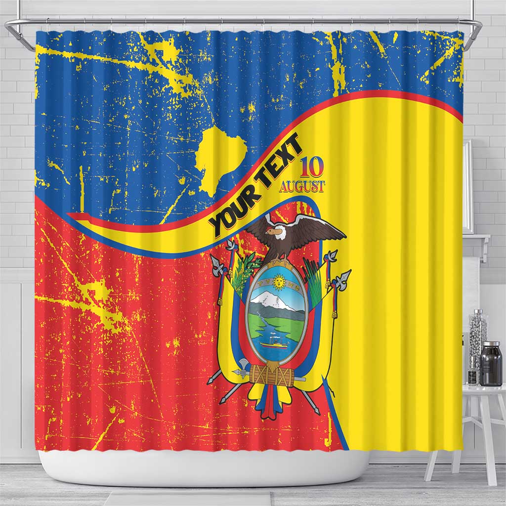 Personalized Ecuador Independence Day Shower Curtain Coat Of Arms Grunge Style - Wonder Print Shop