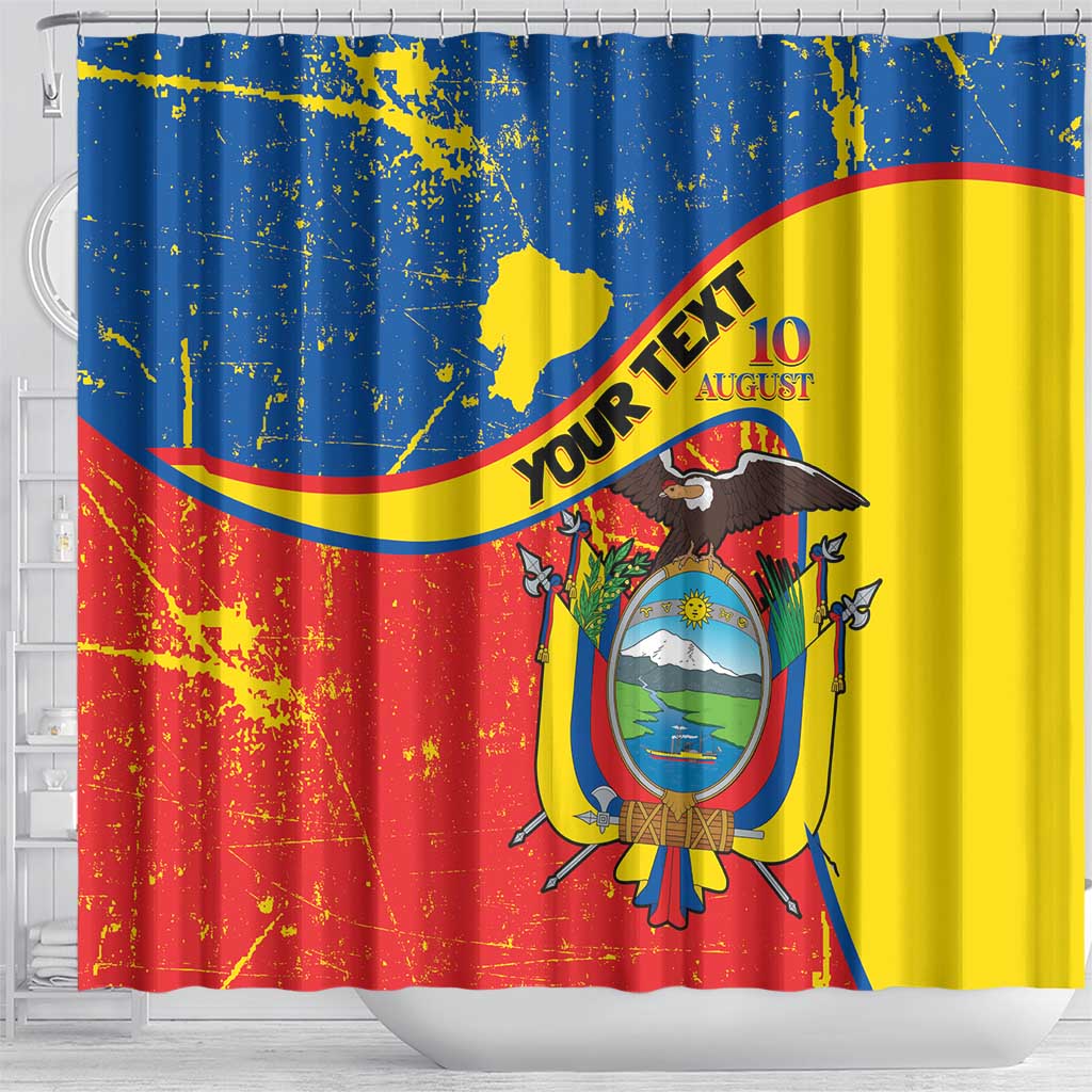 Personalized Ecuador Independence Day Shower Curtain Coat Of Arms Grunge Style - Wonder Print Shop