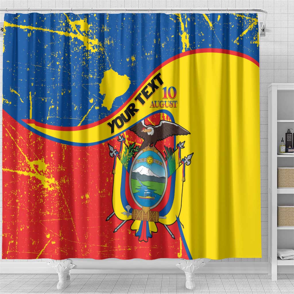 Personalized Ecuador Independence Day Shower Curtain Coat Of Arms Grunge Style - Wonder Print Shop