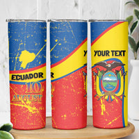 Personalized Ecuador Independence Day Skinny Tumbler Coat Of Arms Grunge Style - Wonder Print Shop