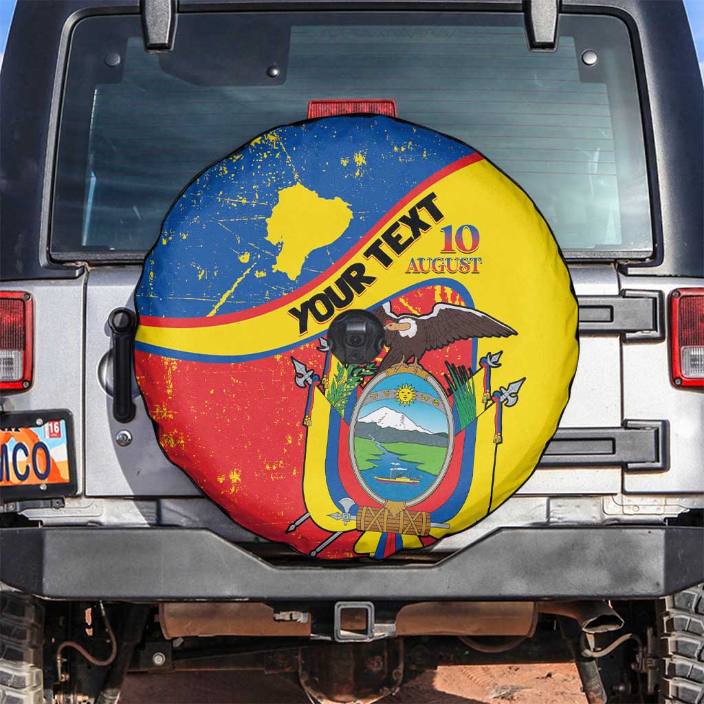 Personalized Ecuador Independence Day Spare Tire Cover Coat Of Arms Grunge Style - Wonder Print Shop