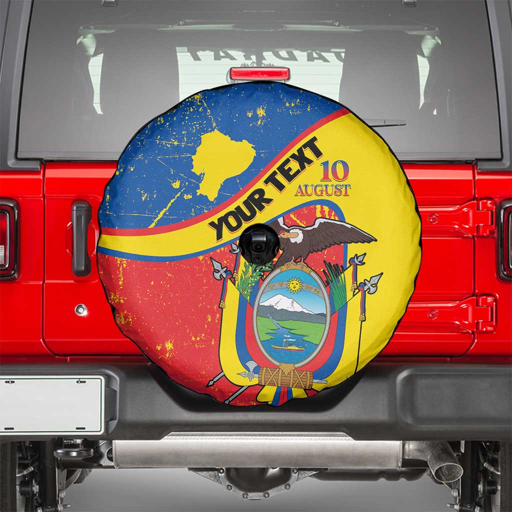 Personalized Ecuador Independence Day Spare Tire Cover Coat Of Arms Grunge Style - Wonder Print Shop