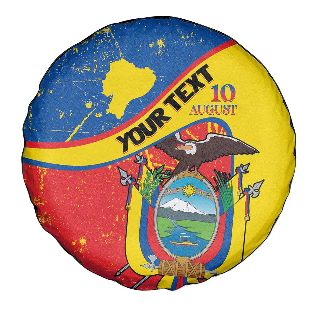 Personalized Ecuador Independence Day Spare Tire Cover Coat Of Arms Grunge Style - Wonder Print Shop