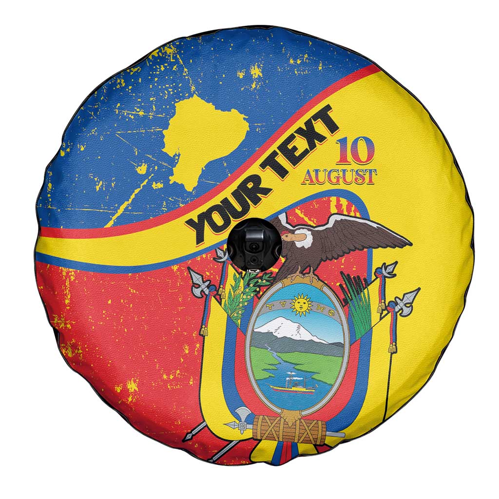 Personalized Ecuador Independence Day Spare Tire Cover Coat Of Arms Grunge Style - Wonder Print Shop