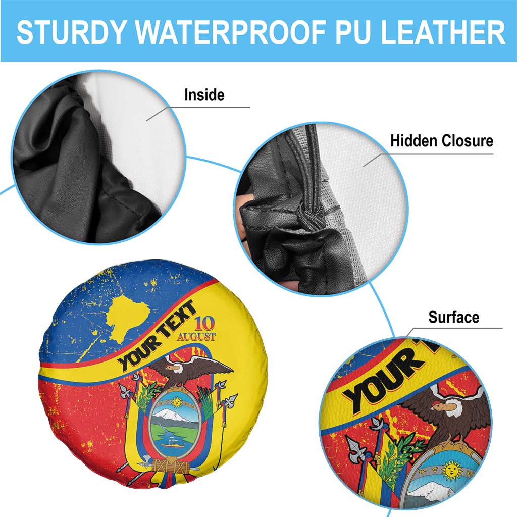 Personalized Ecuador Independence Day Spare Tire Cover Coat Of Arms Grunge Style - Wonder Print Shop