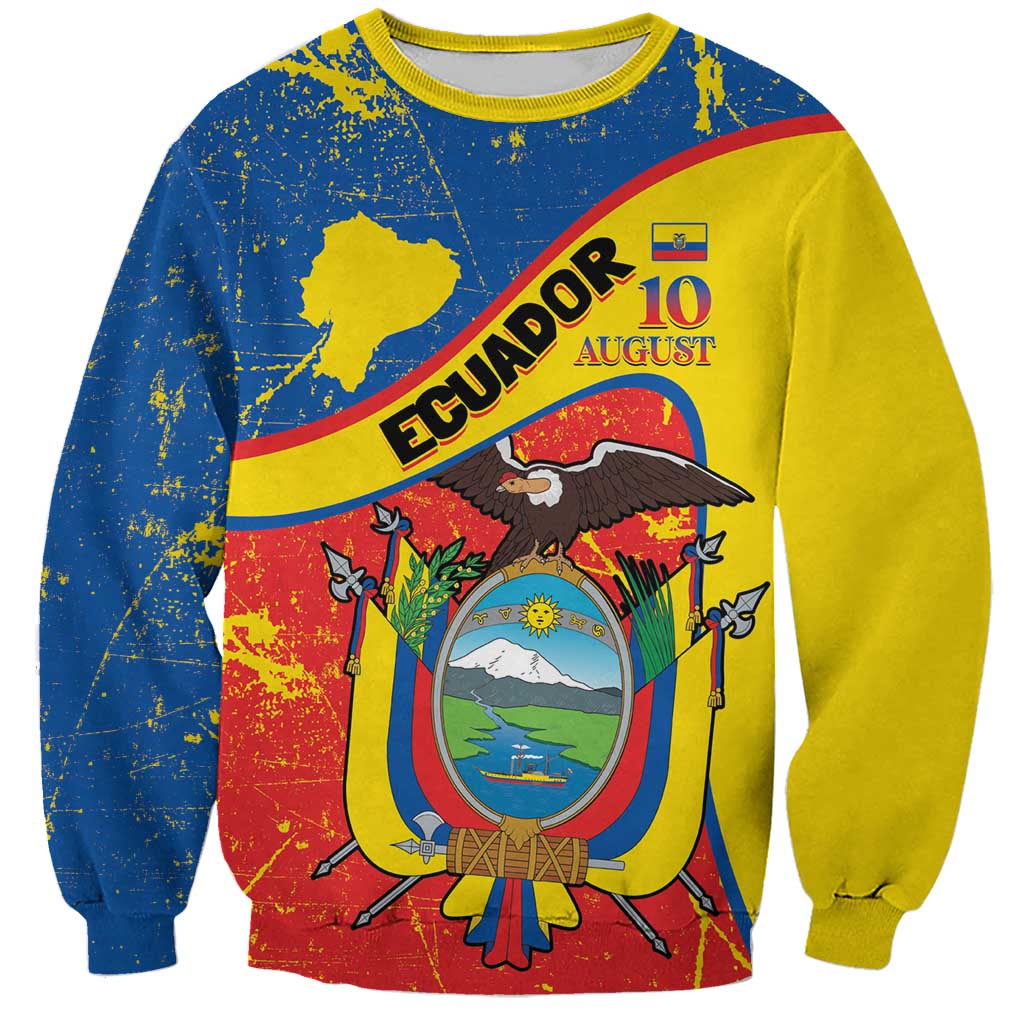 Personalized Ecuador Independence Day Sweatshirt Coat Of Arms Grunge Style - Wonder Print Shop