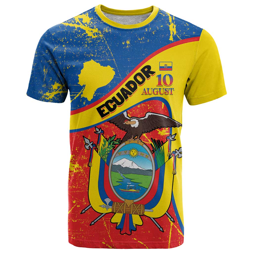 Personalized Ecuador Independence Day T Shirt Coat Of Arms Grunge Style - Wonder Print Shop