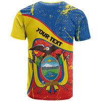 Personalized Ecuador Independence Day T Shirt Coat Of Arms Grunge Style - Wonder Print Shop