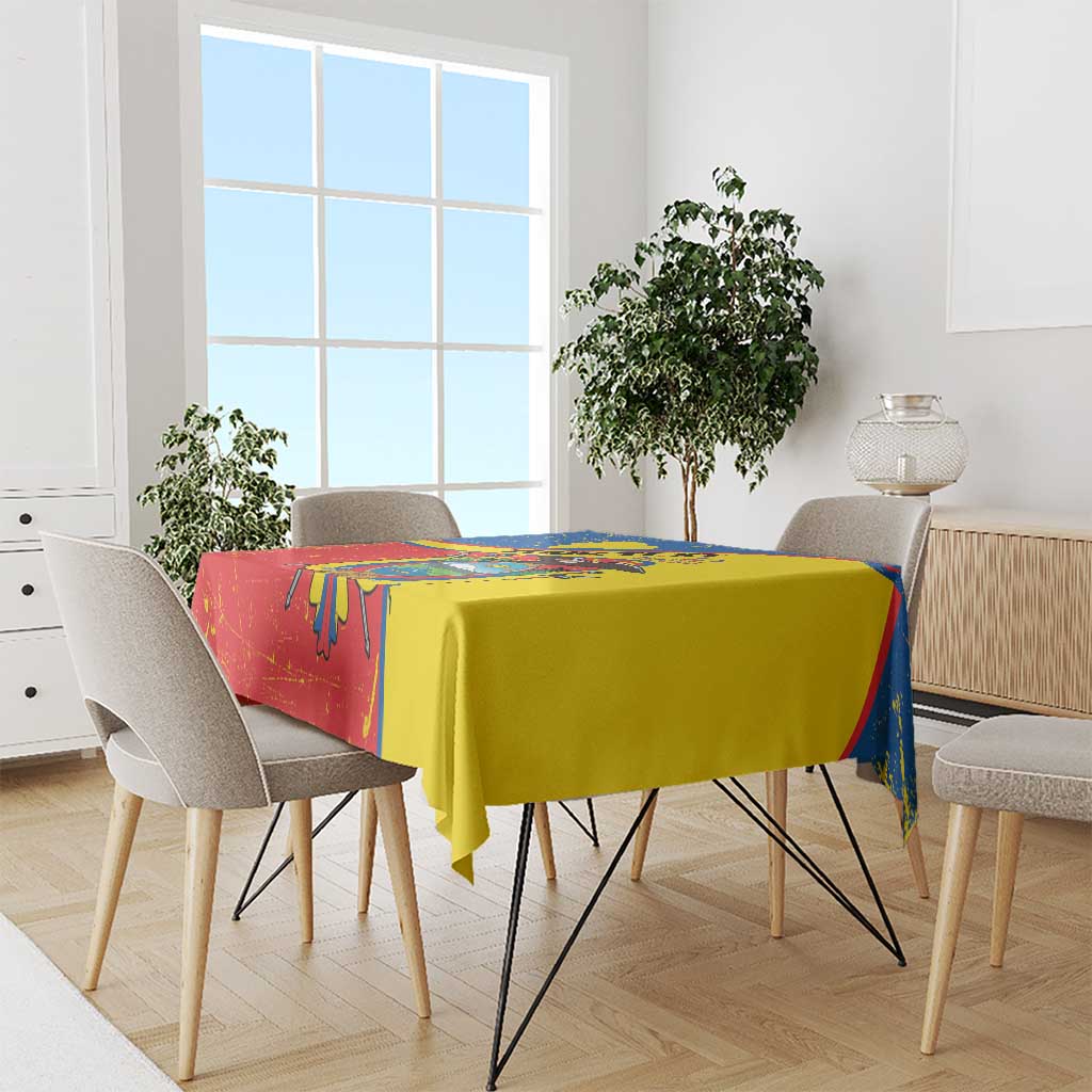 Personalized Ecuador Independence Day Tablecloth Coat Of Arms Grunge Style - Wonder Print Shop