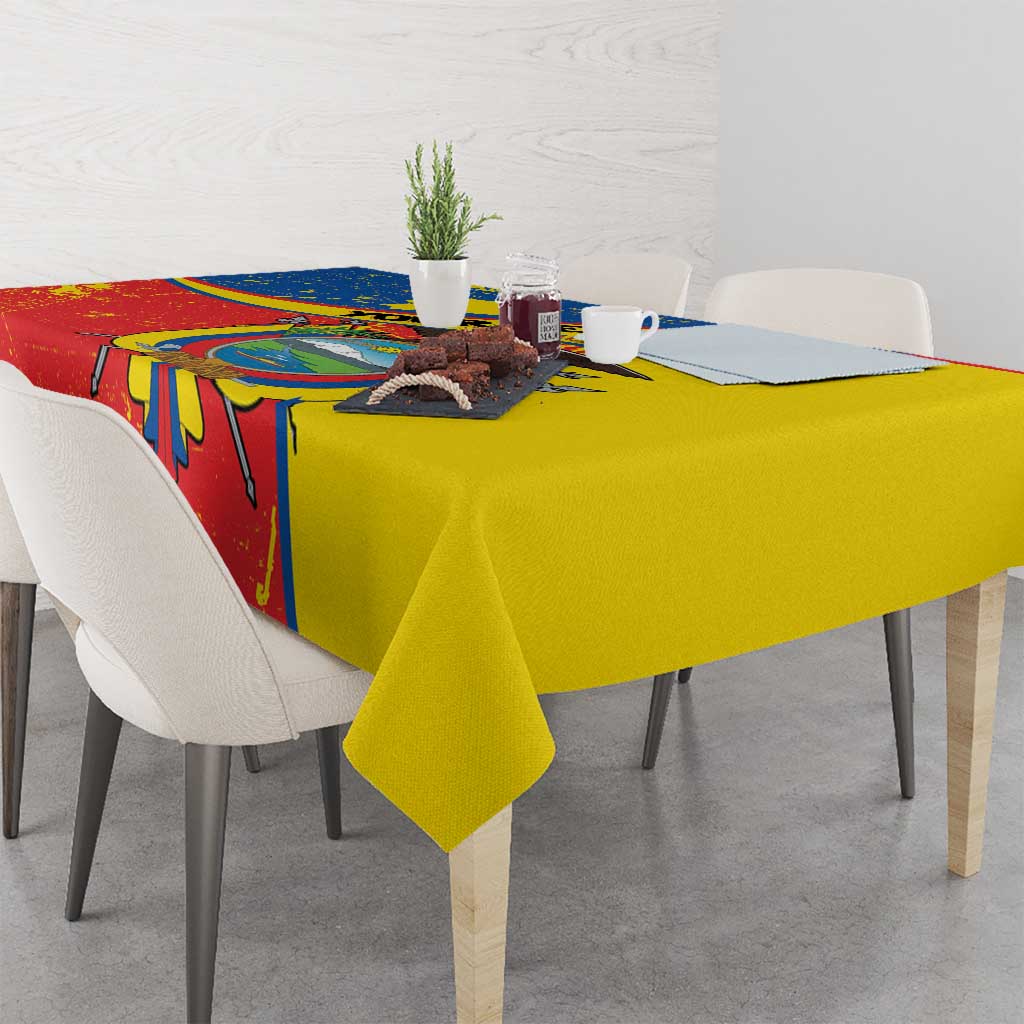 Personalized Ecuador Independence Day Tablecloth Coat Of Arms Grunge Style - Wonder Print Shop