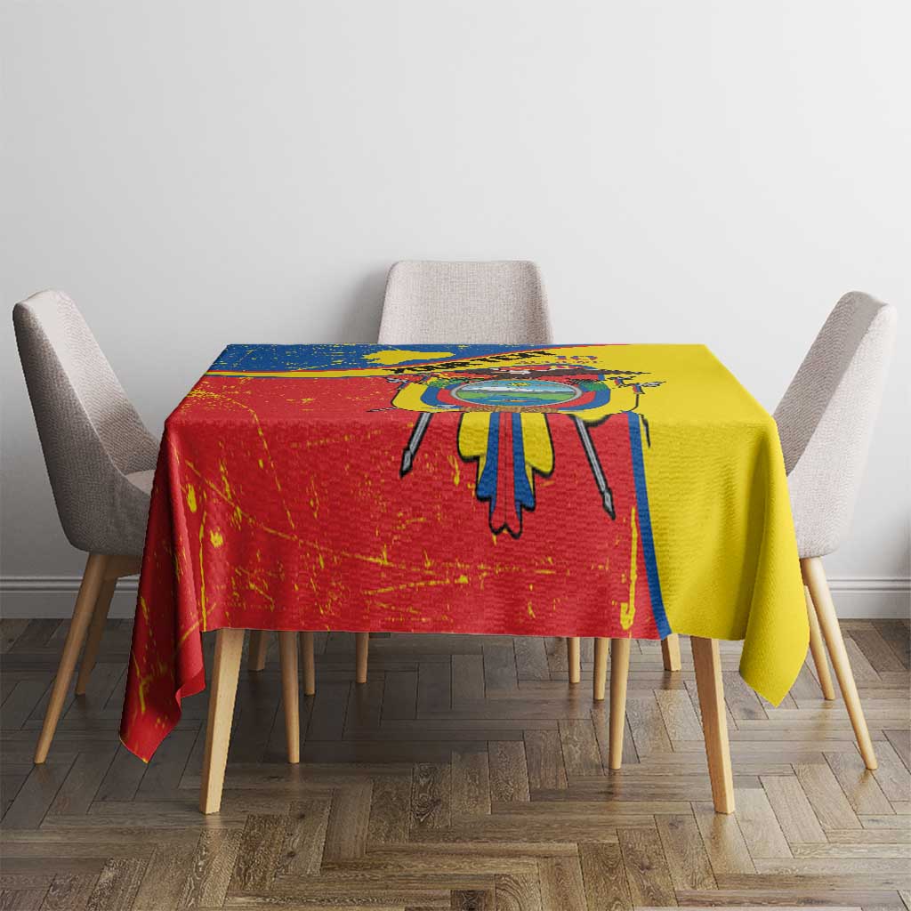 Personalized Ecuador Independence Day Tablecloth Coat Of Arms Grunge Style - Wonder Print Shop