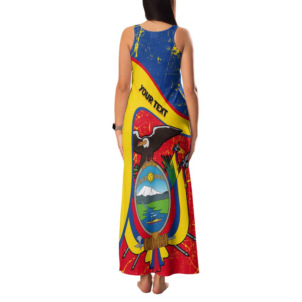 Personalized Ecuador Independence Day Tank Maxi Dress Coat Of Arms Grunge Style - Wonder Print Shop