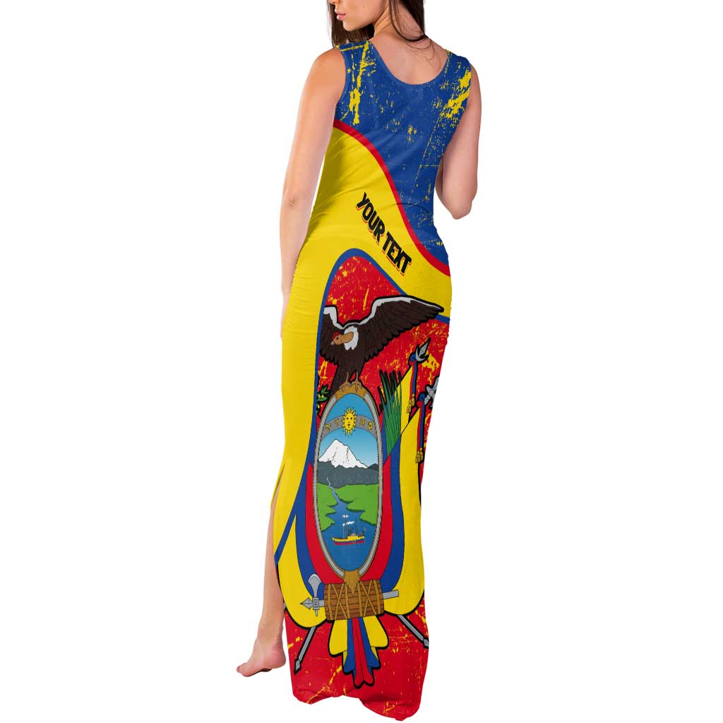 Personalized Ecuador Independence Day Tank Maxi Dress Coat Of Arms Grunge Style - Wonder Print Shop