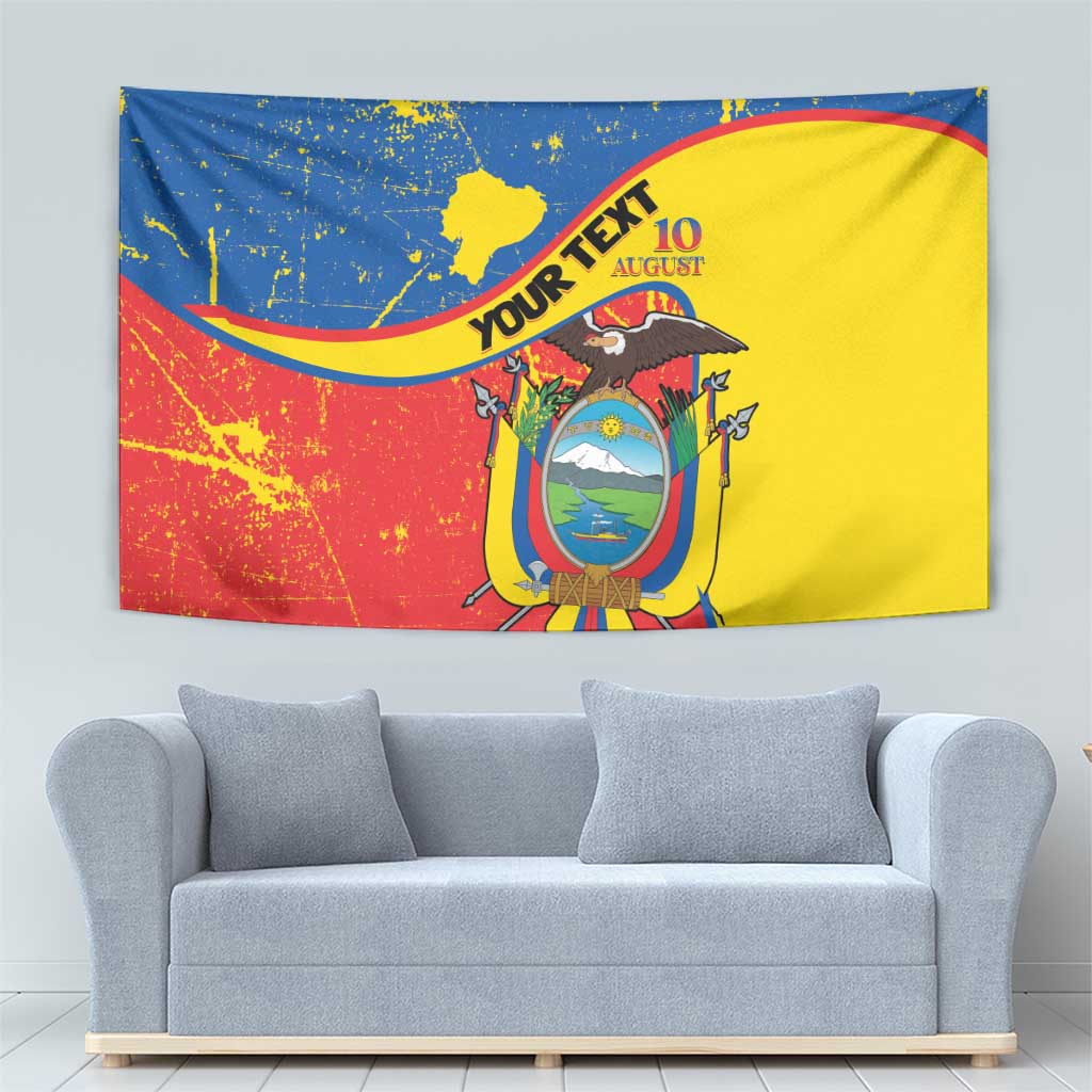 Personalized Ecuador Independence Day Tapestry Coat Of Arms Grunge Style - Wonder Print Shop