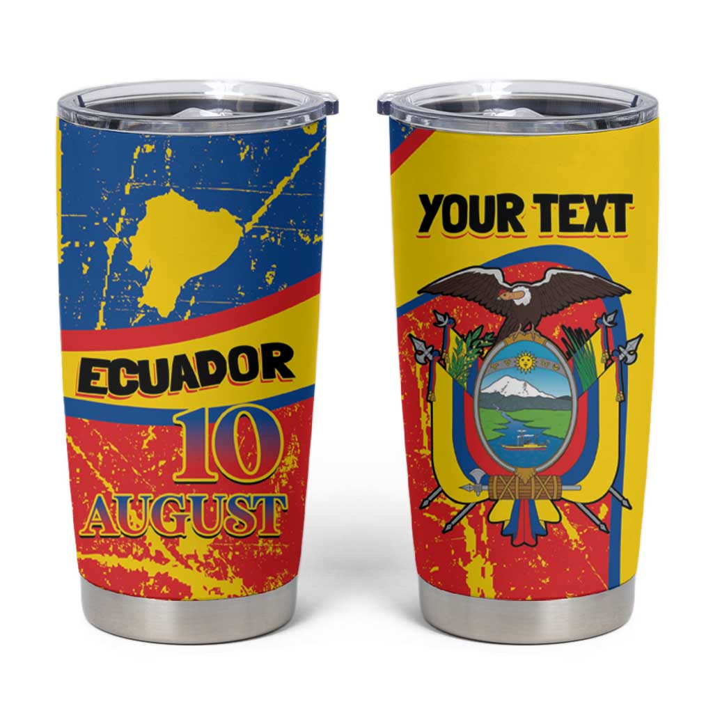 Personalized Ecuador Independence Day Tumbler Cup Coat Of Arms Grunge Style - Wonder Print Shop