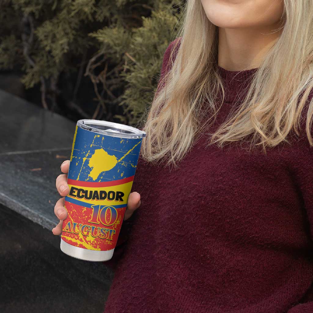 Personalized Ecuador Independence Day Tumbler Cup Coat Of Arms Grunge Style - Wonder Print Shop