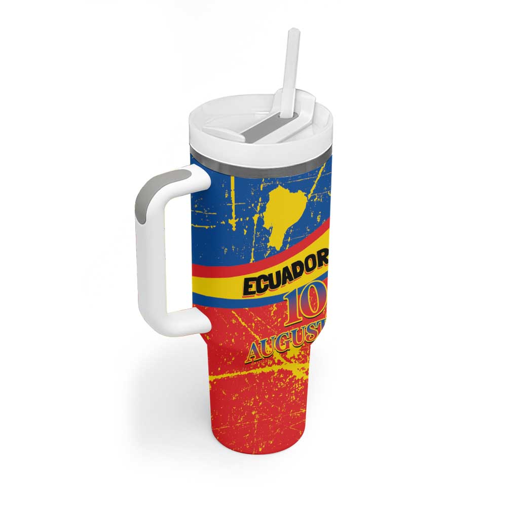 Personalized Ecuador Independence Day Tumbler With Handle Coat Of Arms Grunge Style - Wonder Print Shop