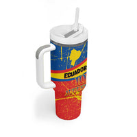 Personalized Ecuador Independence Day Tumbler With Handle Coat Of Arms Grunge Style - Wonder Print Shop