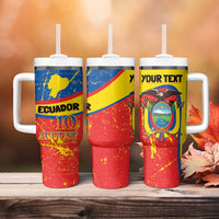 Personalized Ecuador Independence Day Tumbler With Handle Coat Of Arms Grunge Style - Wonder Print Shop