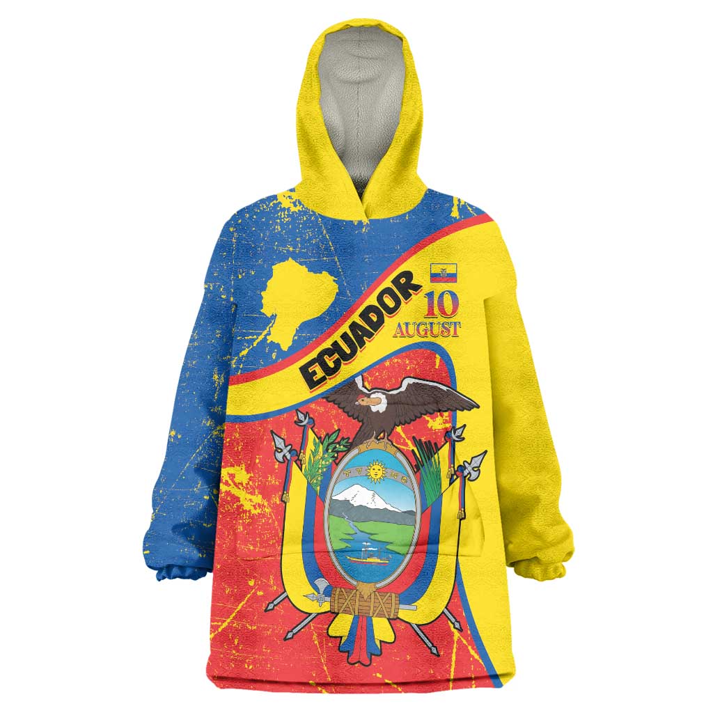 Personalized Ecuador Independence Day Wearable Blanket Hoodie Coat Of Arms Grunge Style - Wonder Print Shop